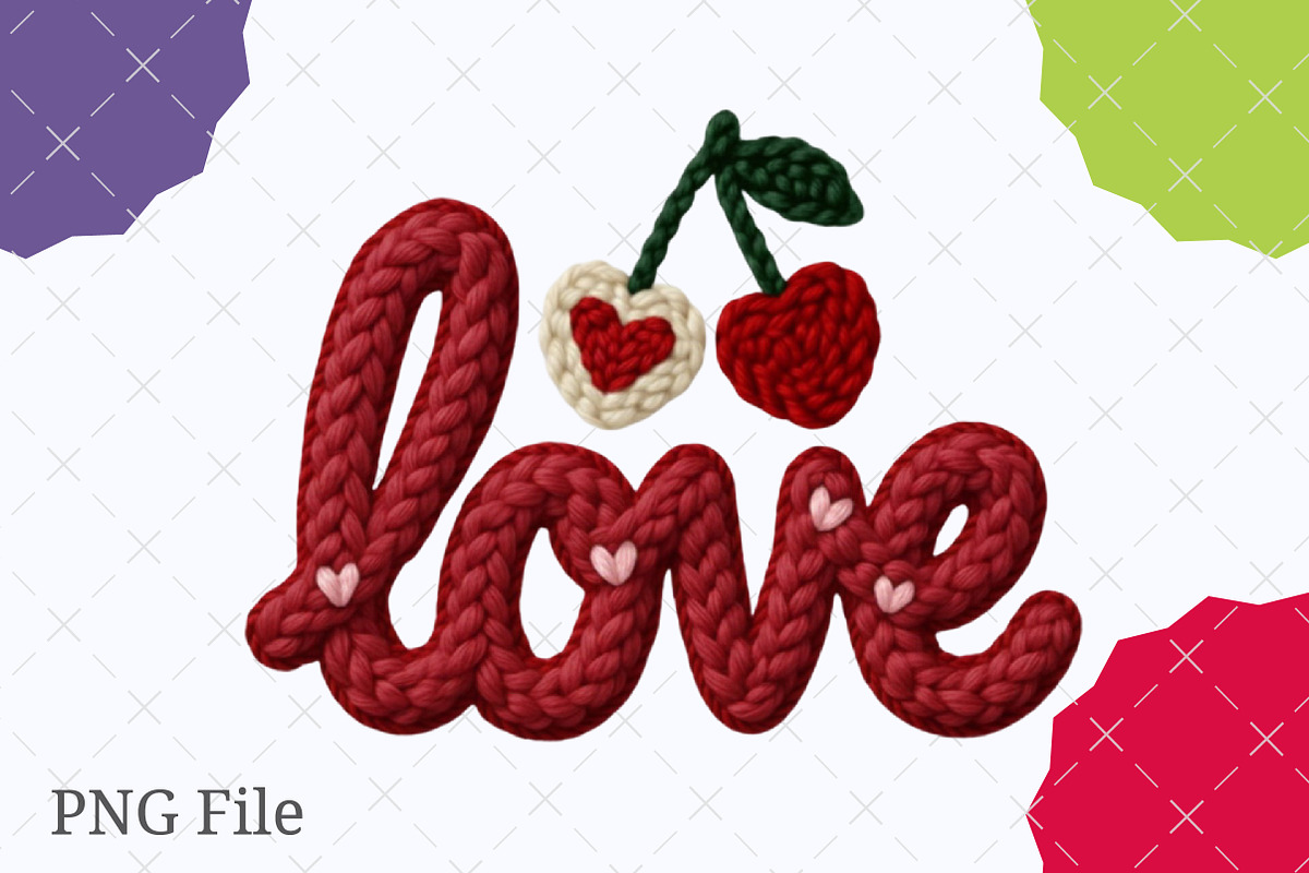Faux Yarn LOVE Cherry Valentine PNG, an Illustration by designcity5 (Photo 2 of 8)
