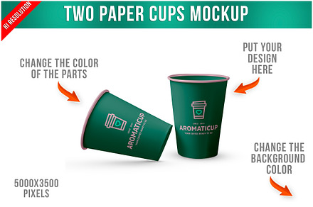 Two Paper Cups Mockup PSD, a Cups & Container Mockup by Bruno's Shop