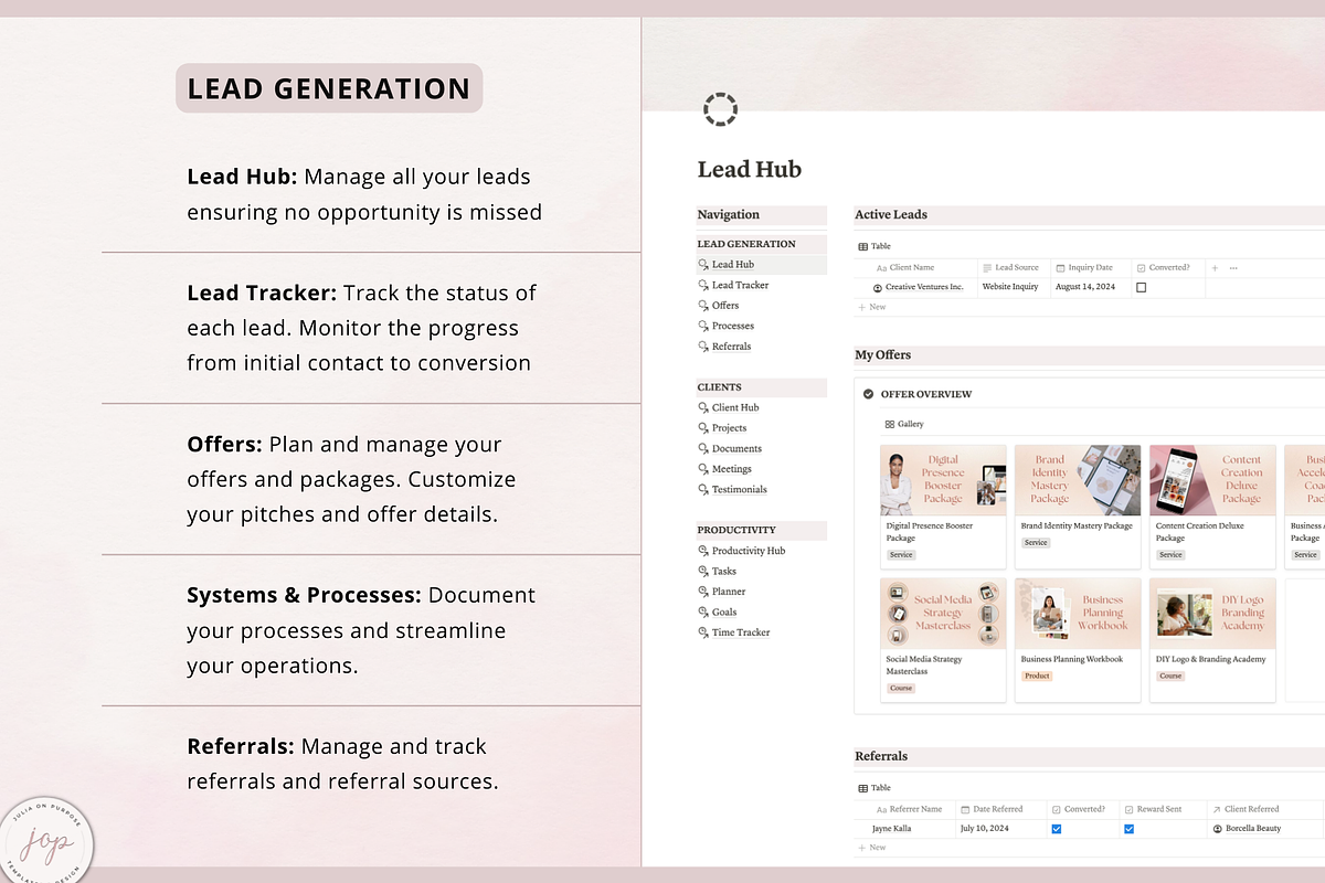 Notion PLR Template Freelancer Dash, a Templates & Theme by Julia On Purpose (Photo 7 of 10)