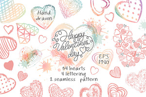 Love set Hand drawn hearts lettering