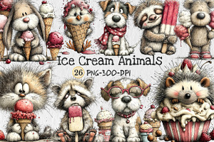 Summer Ice Cream Animals Clipart, a Seasonal Illustration by Rose Art