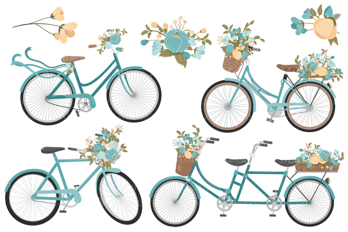 Vintage Blue Floral Bicycles, an Illustration by Amanda Ilkov (Photo 3 of 5)