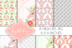 Unicorn digital paper, pattern soft