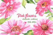Pink flowers watercolor, a Decorative Illustration by Colibri Watercolor (Thumbnail 2 of 9)