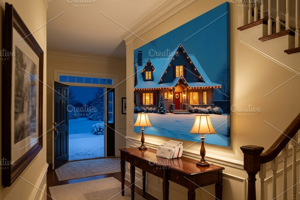 Cozy Winter House Night Background, a Holiday Photo by Aura Canyon HQ (Photo 2 of 7)