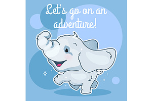 Cute elephant kawaii character, a Poster Template by IMG visuals characters