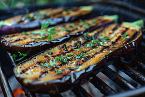 Slices of grilled eggplants on grill, a Food & Drink Photo by AlyaAnd