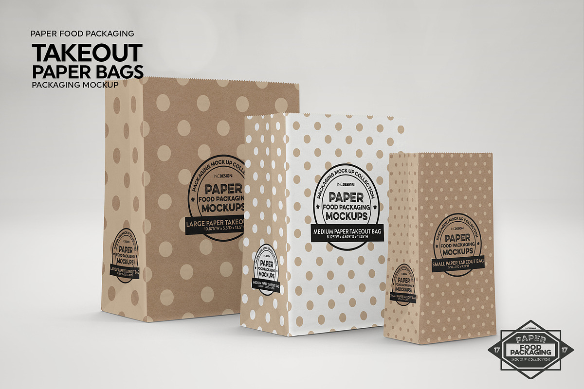 Paper Takeout Bags 3 Sizes Mockup, a Packaging Mockup by INCDesign (Photo 4 of 7)