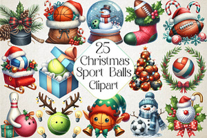 Christmas Sport Balls Sublimation PN, an Illustration by DreamPrint404