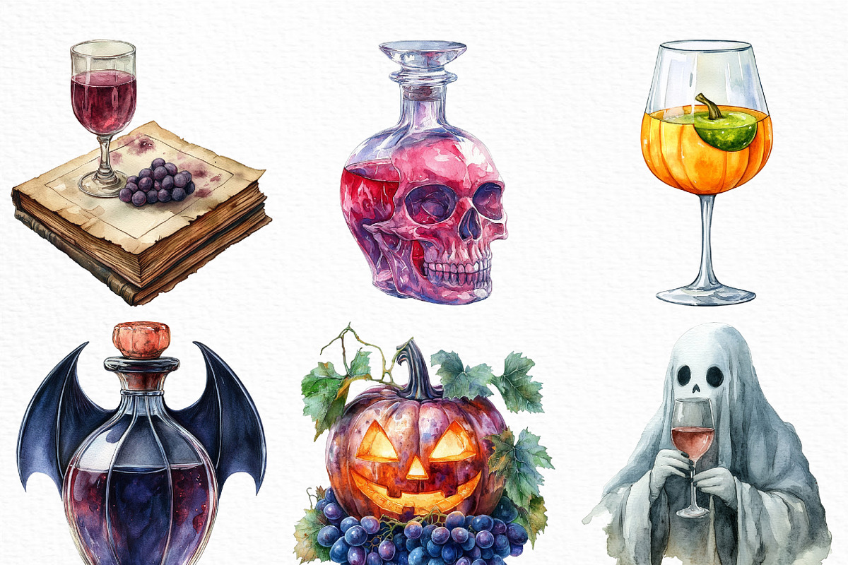 Watercolor Halloween Wine Tasting, an Illustration by Craft Nest (Photo 2 of 6)