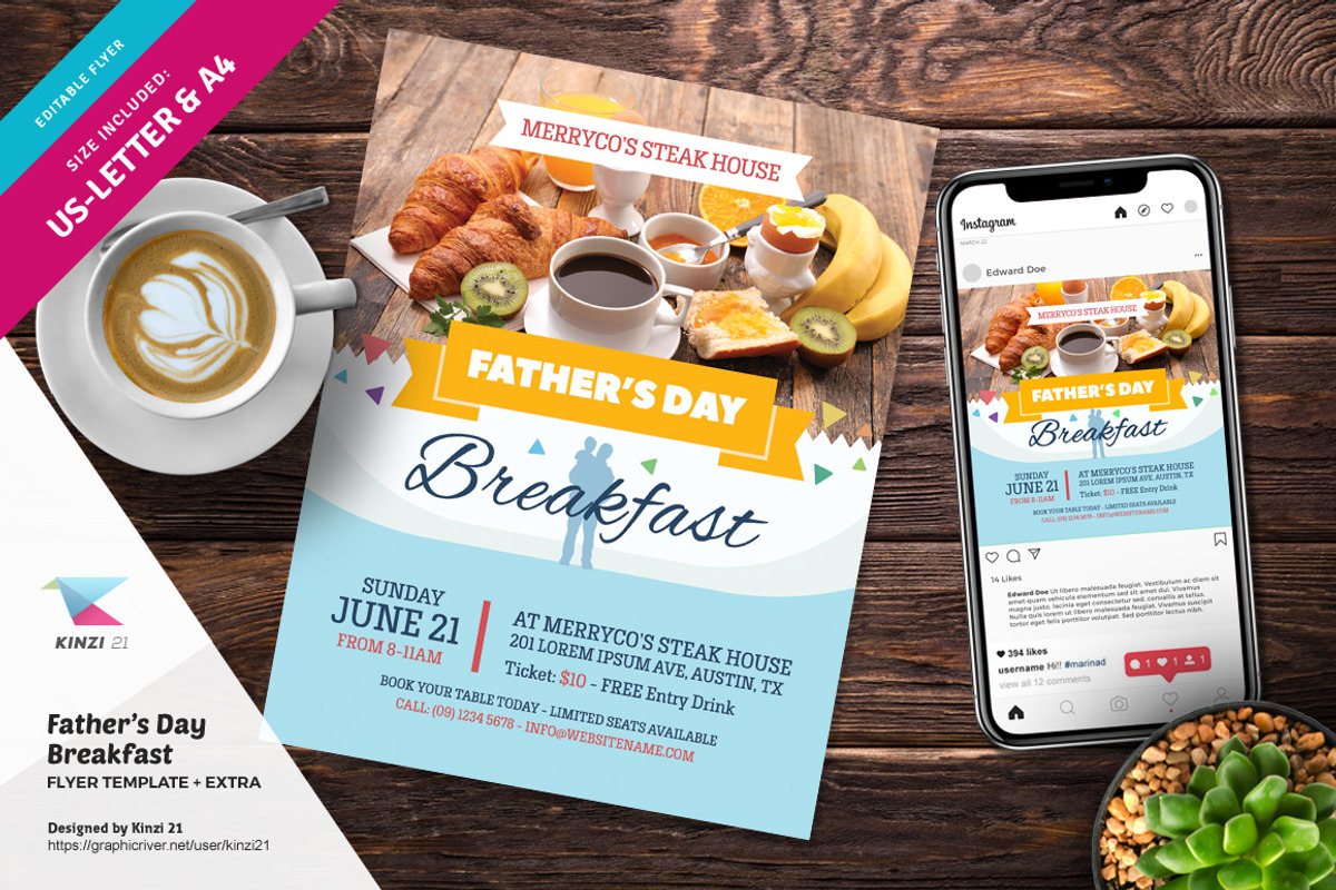 Father's Day Breakfast Flyer + Extra, a Flyer Template by kinzi21 (Photo 1 of 3)
