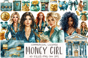 Money Girl Watercolor Clipart, an Illustration by OK Design