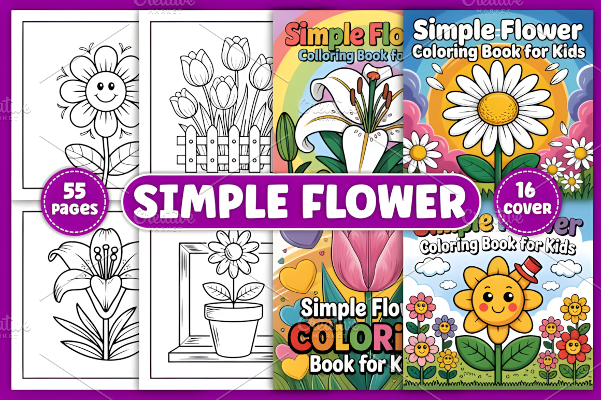 55 Simple Flower Coloring Book, a Decorative Illustration by Ink Gallery (Photo 1 of 4)