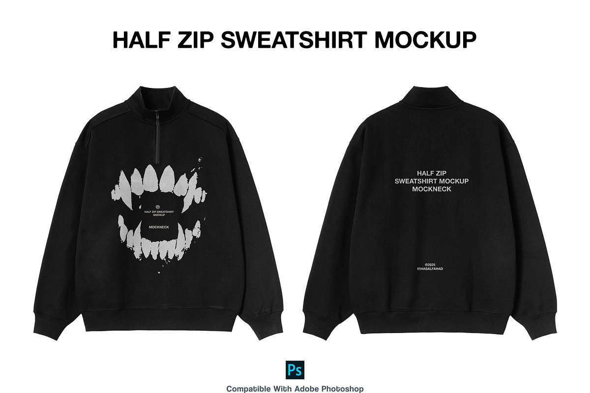 Half Zip Sweatshirt Mockup, a Hoody Mockup by Irhasalfahad (Photo 2 of 6)