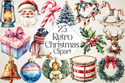 Watercolor Retro Christmas Clipart, an Illustration by DreamPrint404 (Thumbnail 1 of 5)