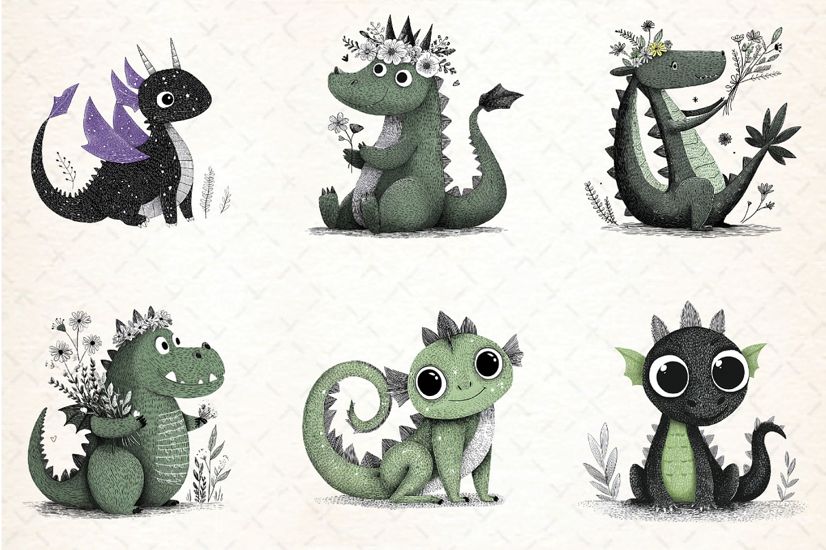 Baby Dragon Clipart Set, an Illustration by DreamCafeArt (Photo 7 of 8)