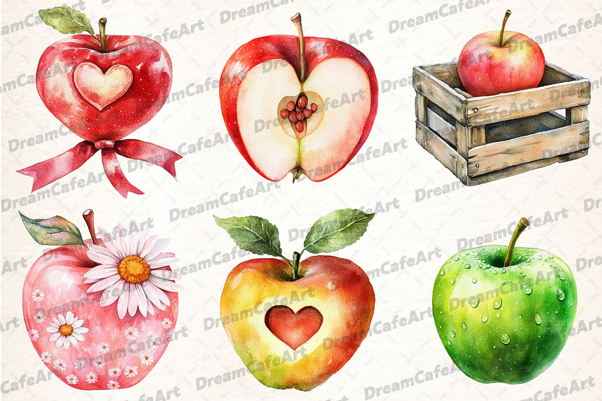 Apple Clipart Bundle, Watercolor PNG, an Illustration by DreamCafeArt (Photo 3 of 7)