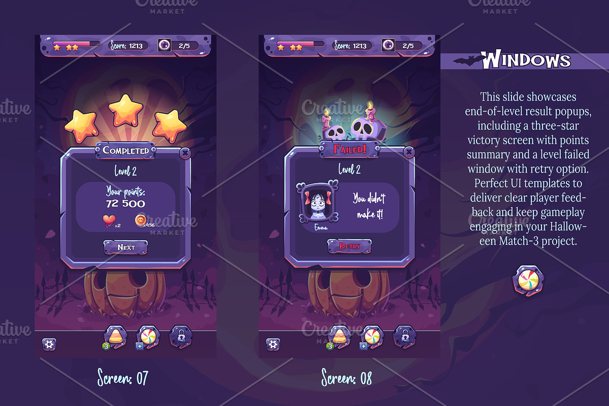 Halloween Match-3 Game UI Kit, an UI Kit Template by Nearbirds (Photo 5 of 7)