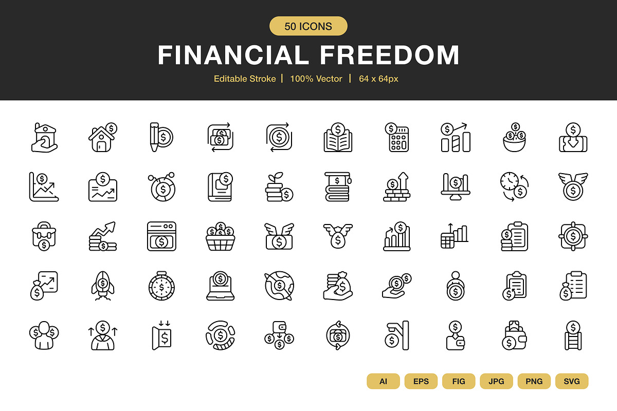 Financial Freedom Icons, an Icon by Spacepixel Creative