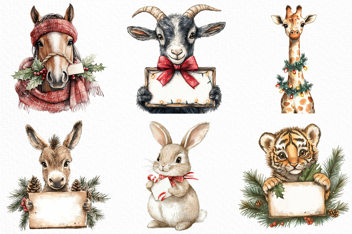 Animals Holding Merry Christmas Sign, an Illustration by Craft Nest (Photo 5 of 6)