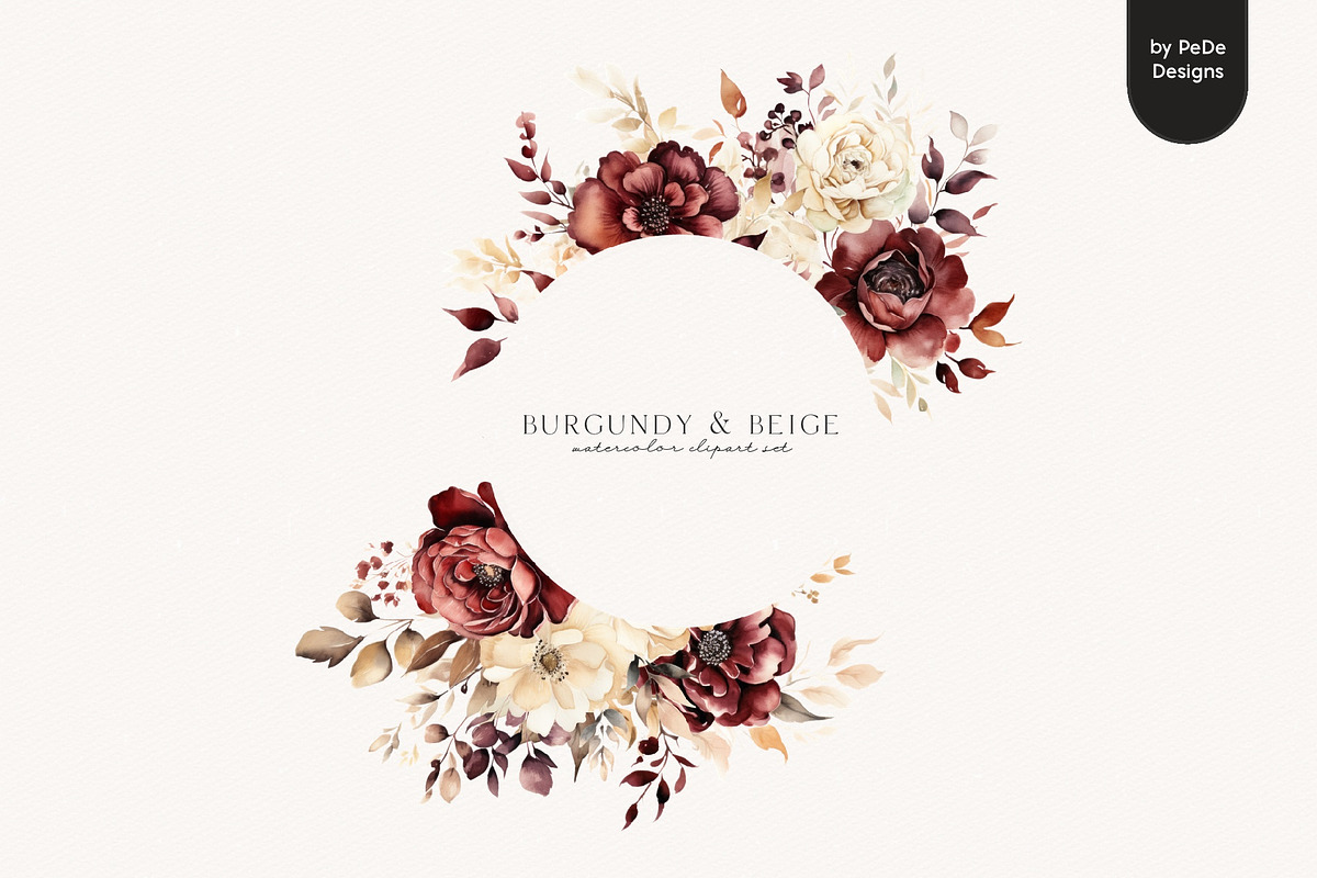 Burgundy & Beige Flowers, a Decorative Illustration by PeDe Designs (Photo 2 of 8)