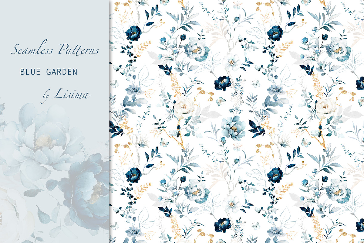 watercolor Blue flowers, Patterns, a Decorative Illustration by Lisima (Photo 12 of 14)