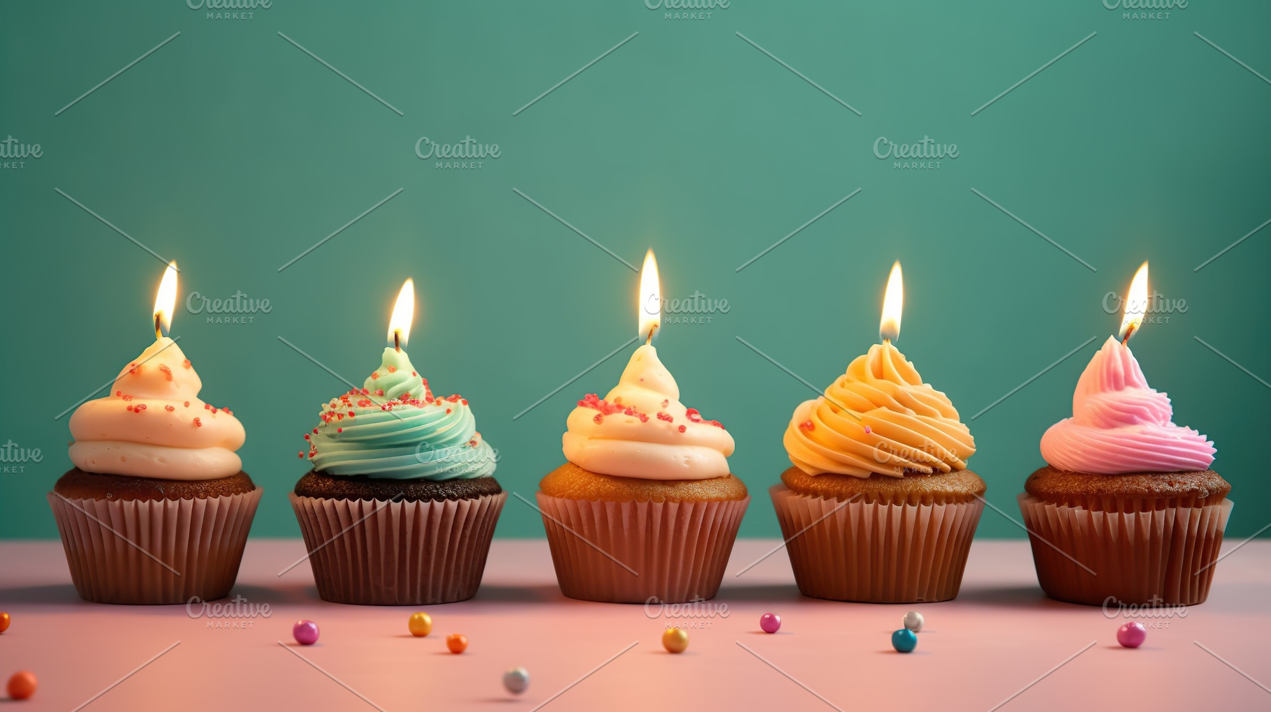 Illustration of birthday cupcakes with candles, a Food & Drink Photo by AlyaAnd