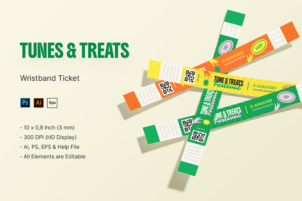 Tunes & Treats - Wristband Ticket, a Print Template by StreaksideStd (Photo 1 of 3)