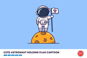 Cute Astronaut Holding Flag Cartoon