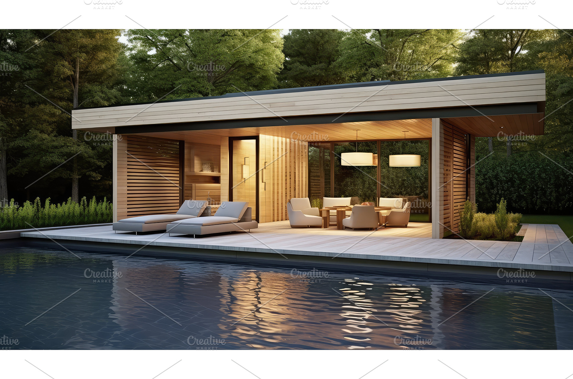 lines pool house ai generated, an Architecture Photo by pikepicture