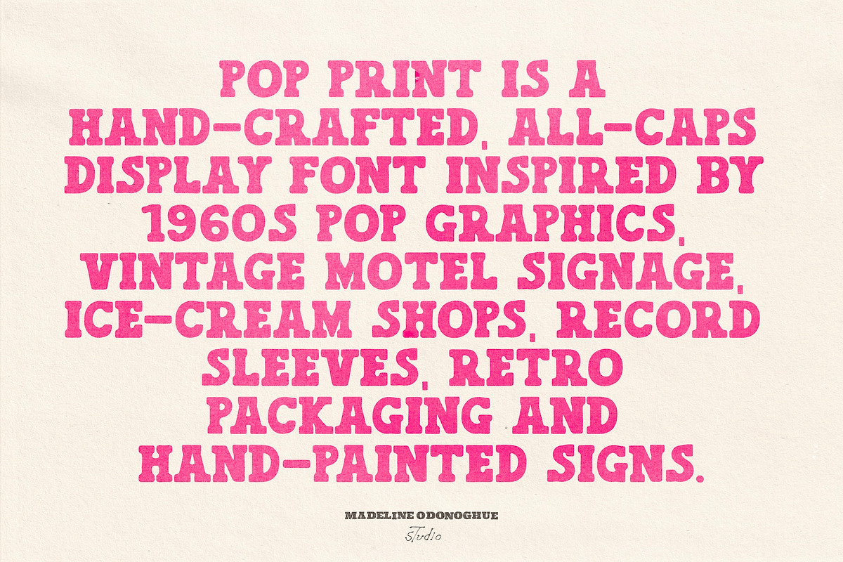 Pop Print Retro Display Font, a Sans Serif Font by Madeline ODonoghue Design (Photo 2 of 9)