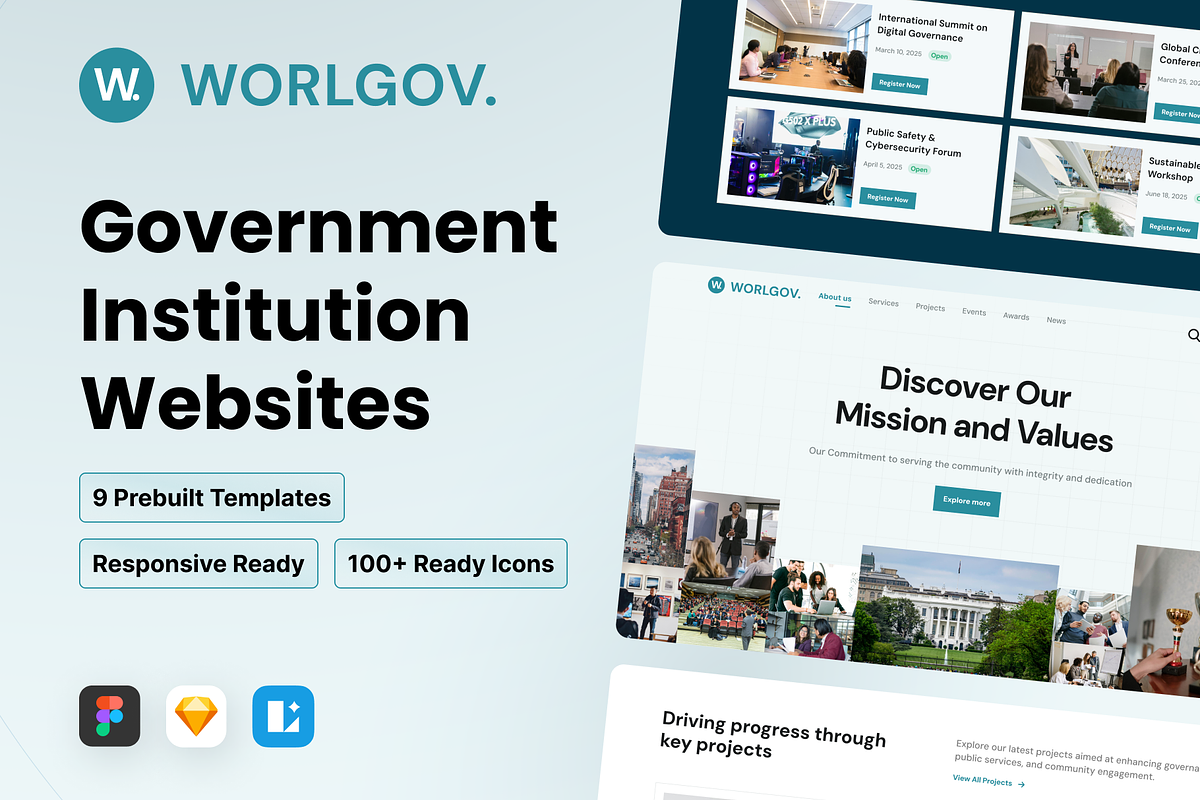WorlGov - Government Landing Page, an UI Kit Template by Agensip Design Agency (Photo 1 of 10)