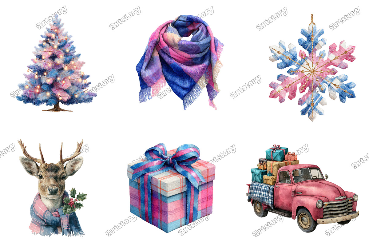 Christmas Pink Blue Plaid, an Illustration by designcity5 (Photo 2 of 5)