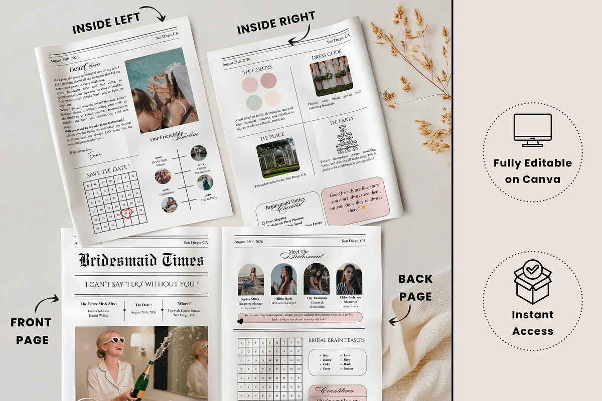 Bridesmaid Proposal Newspaper, an Invitation Template by PixelBloomClub (Photo 2 of 6)