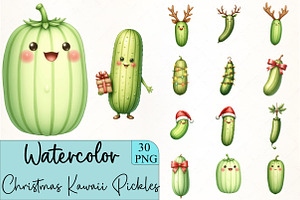 Christmas Kawaii Pickles Clipart, an Illustration by CrexoraLab