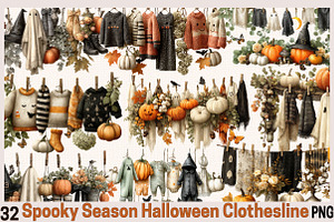 Spooky Season Halloween Clothesline, a Seasonal Illustration by SVGArt