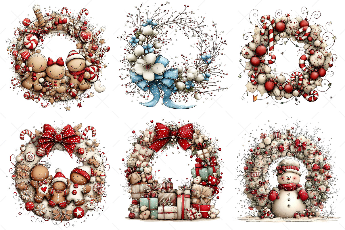 Whimsical Christmas Wreath Clipart, an Illustration by Craft Nest (Photo 9 of 11)