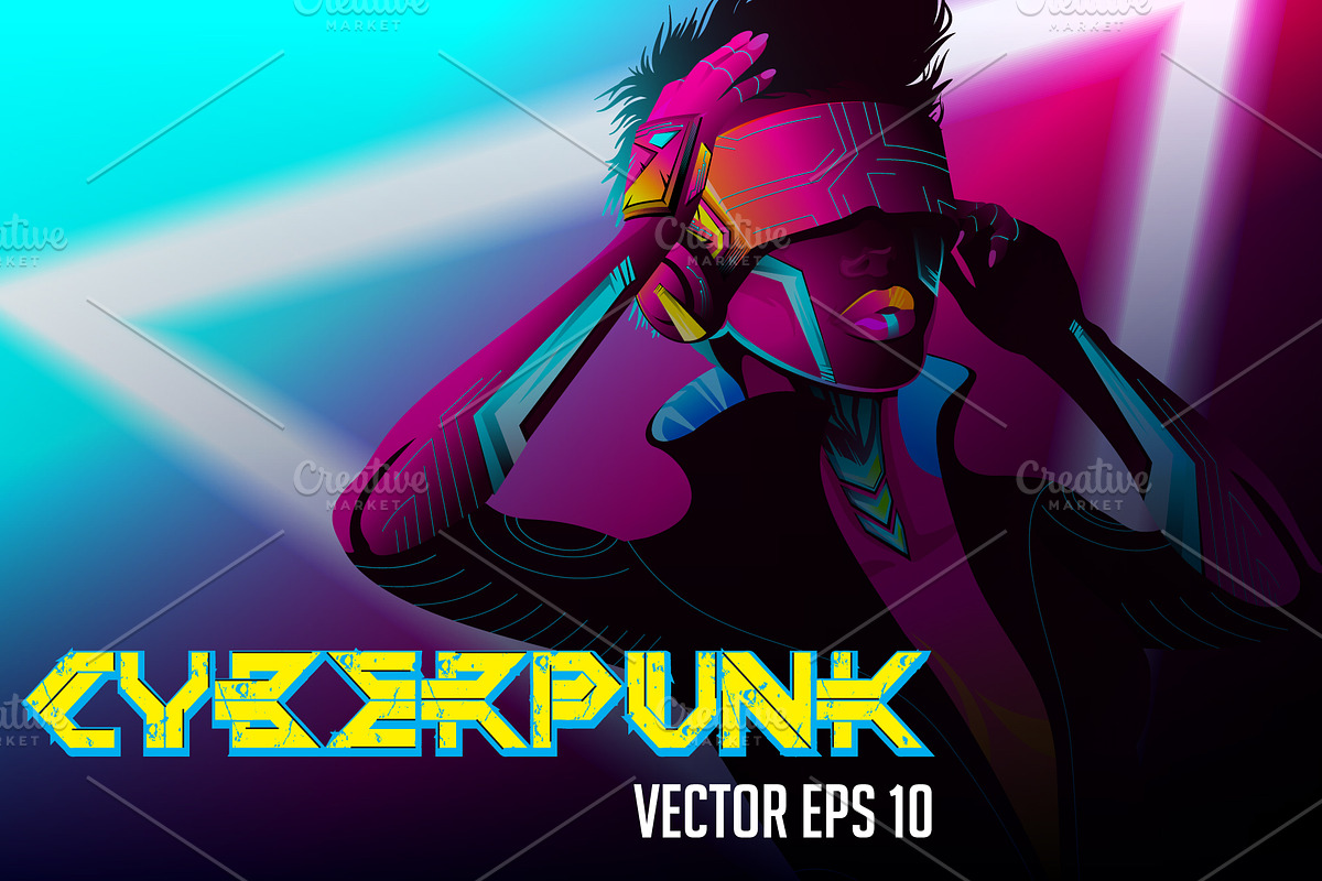 Cyberpunk Girl vector illustration, a Technology Illustration by VioSilent (Photo 1 of 2)