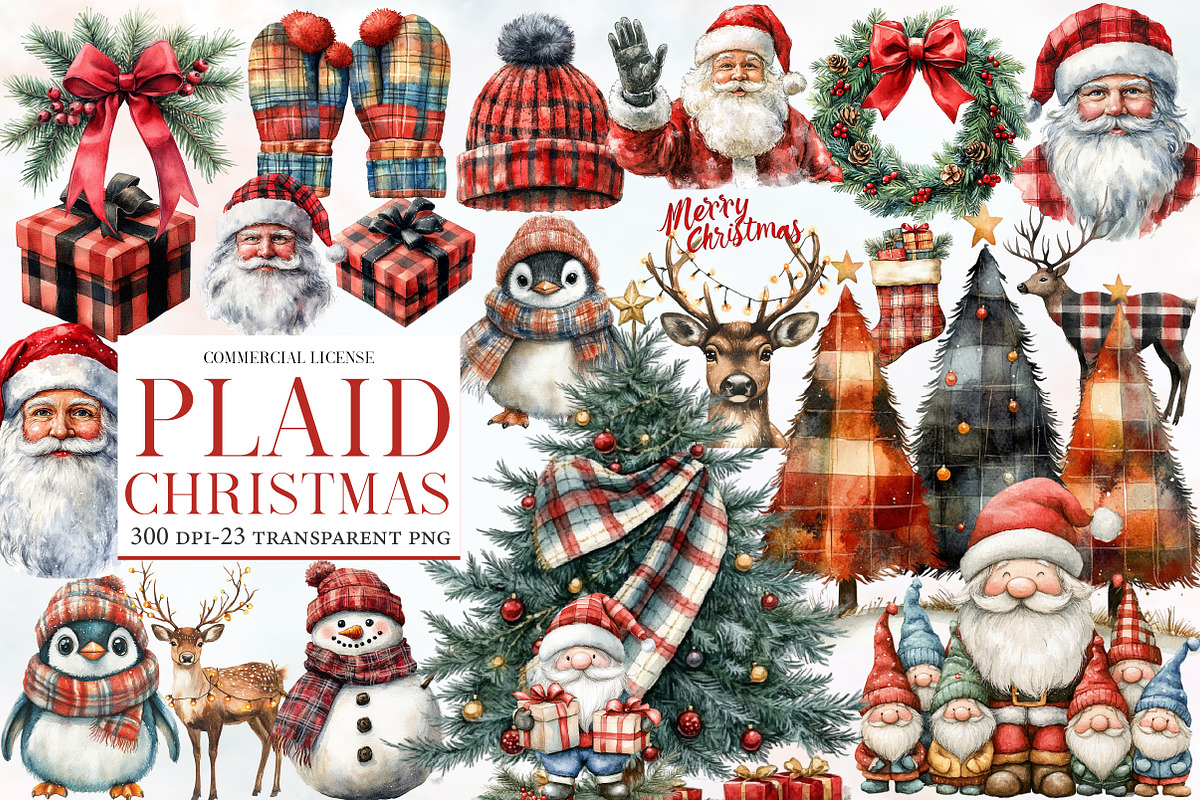 Plaid Christmas Clipart, an Illustration by Designworld (Photo 1 of 6)