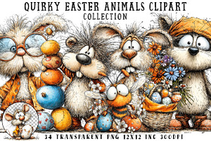 Quirky Easter Animals Clipart, an Illustration by OK Design