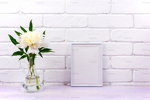 White Small Frame Mockup With Peony