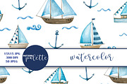 Watercolor Nautical Marine Patterns, a Pattern Graphic by PatternPalette (Thumbnail 11 of 12)