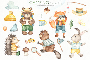 Camping Animals Watercolor