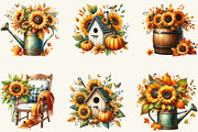 Vintage Sunflowers Autumn Clipart, a Work Illustration by cherrydesign (Thumbnail 3 of 3)