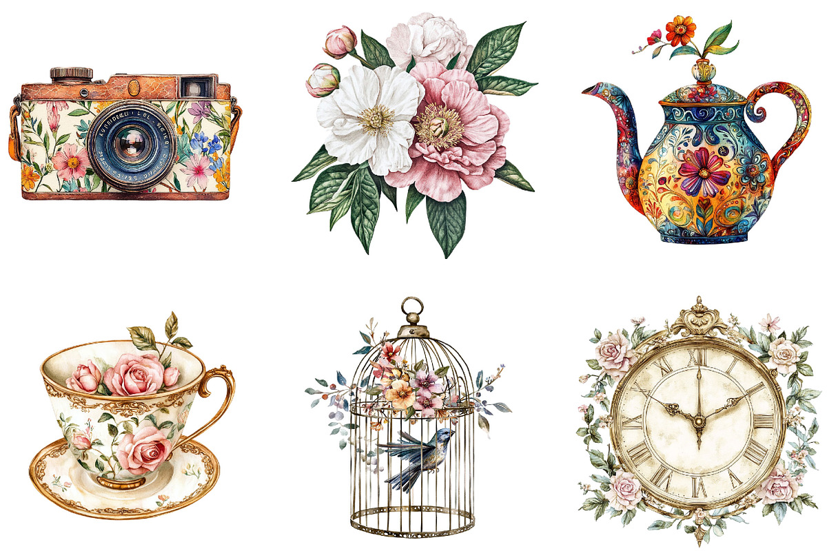 Watercolor Grandmillennial ClipArt, an Illustration by Designking (Photo 5 of 5)