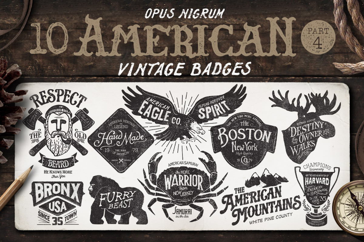 American Vintage Badges Part 4, a Branding & Logo Template by Opus Nigrum (Photo 1 of 5)