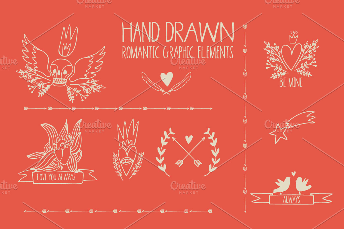 Hand drawn romantic graphic elements, an Illustration by totokumi (Photo 2 of 2)