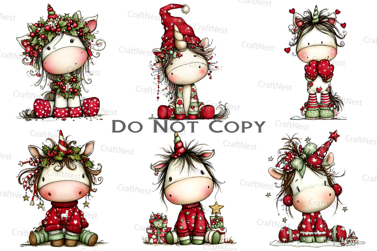 Christmas Unicorn Clipart, an Illustration by Craft Nest (Photo 7 of 8)