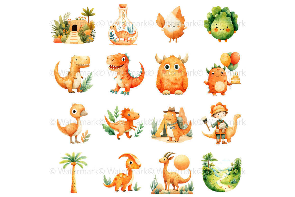 Cute Dinosaur Clipart + Patterns, an Animal Illustration by Nicole Branger Art (Photo 9 of 27)