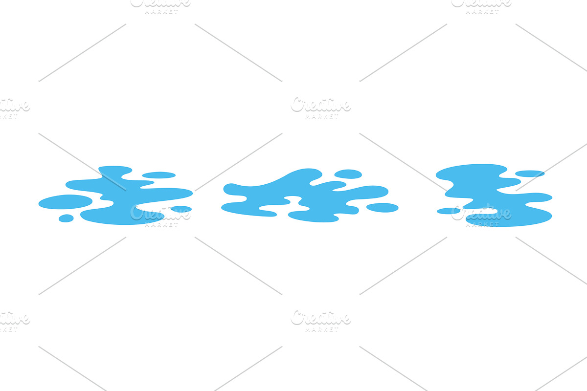 Set of three blue water puddles, an Illustration by GraphiShop